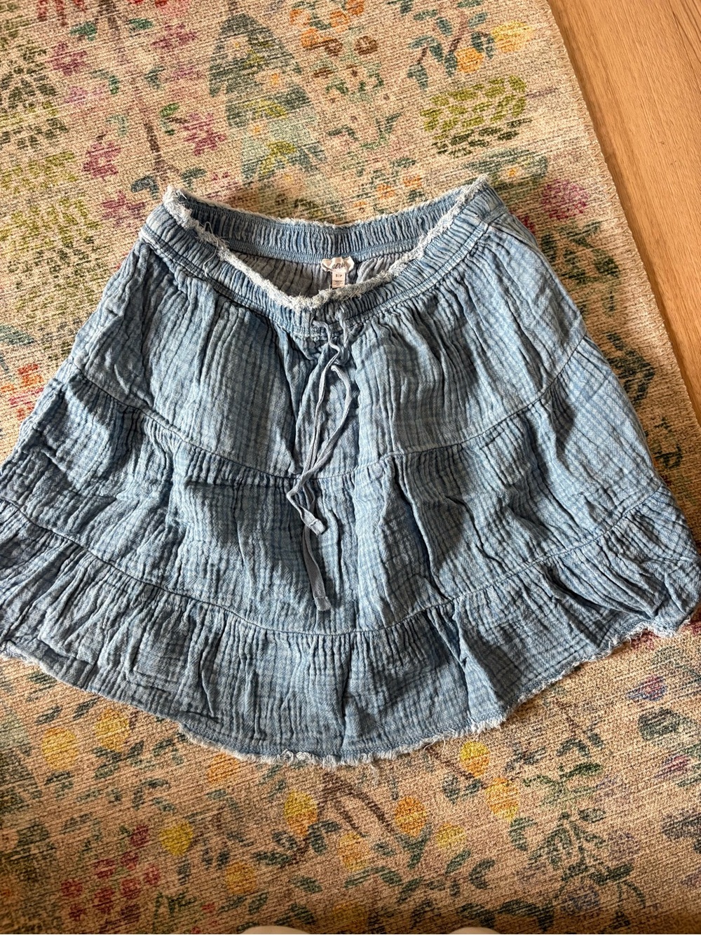 aerie Blue Tiered Gauze Skater Skirt